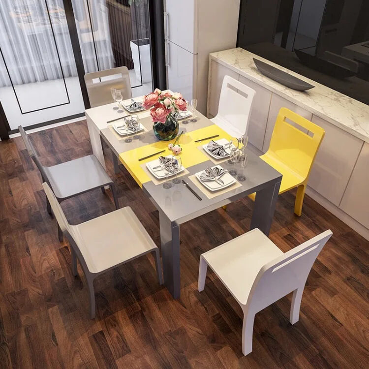 Дешевые современные столовая мебель для ресторанов дизайн белый деревянный 6 местный обеденный столы со стульями