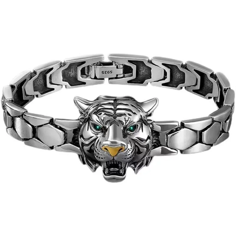 Wholesale punk men jewelry retro silver bangle tiger head zirconia mens bracelets luxury jewelry