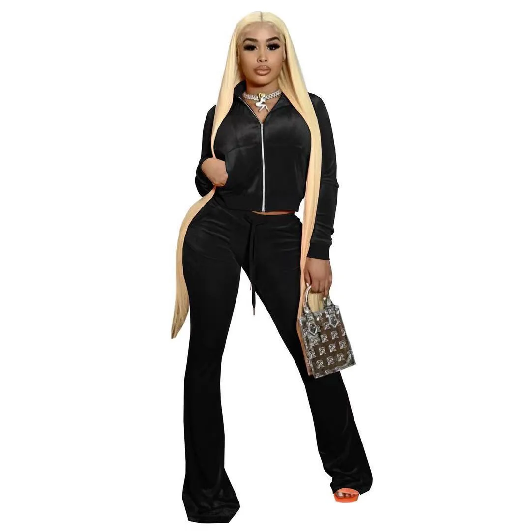 Velvet Track Suits For Women Set Sexy Velour Sweatsuits Two Piece Tracksuit Outfits Set Jogger Long Sleeve