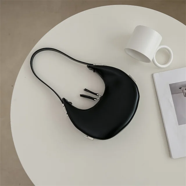 Custom PU Leather Mini Clutch Moon Shape Lady  Underarm Bag Women saddle bag Single Shoulder Bag for Lady