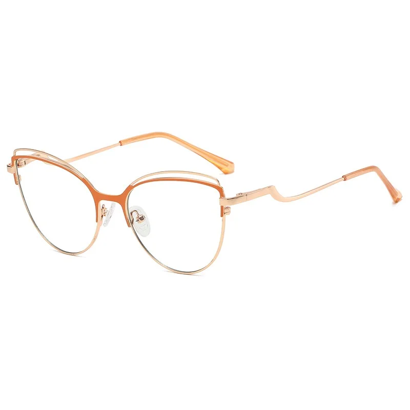 Anti Blue Light Cat Eye Frame Glasses Women Orange Hollow Out Glasses Frames