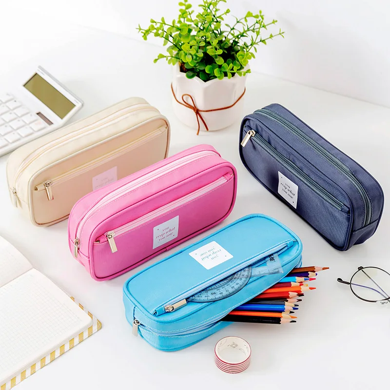 Simple creative nylon stationery bag student multi color large capacity waterproof pencil cases