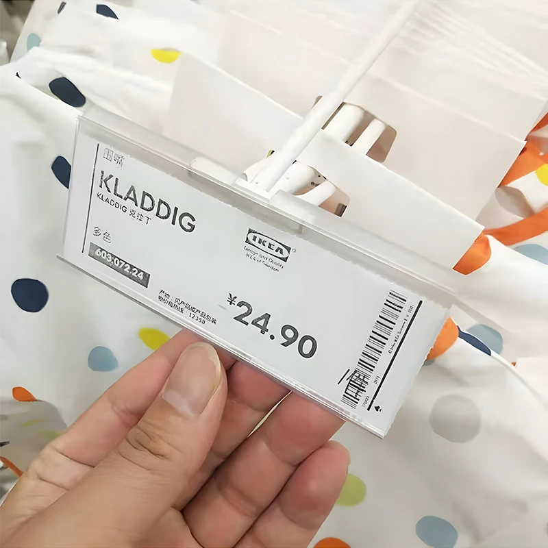 Clear supermarket plastic label holder price fruit label for shop shelf adhesive shelf label holder for book shelf