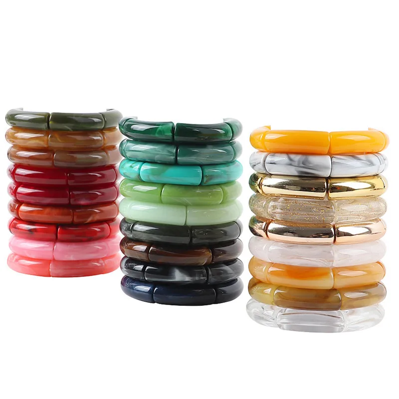 Dropshipping European and American two-color elastic bracelet bracelet color round pipe bending pipe acrylic bracelet B277