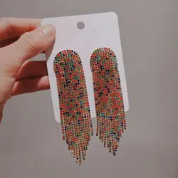 Luxury Jewelry Full Rhinestone Crystal Tassel Earrings Shiny Dangle Drop Earrings Wedding Party Gold Earings Jewelry