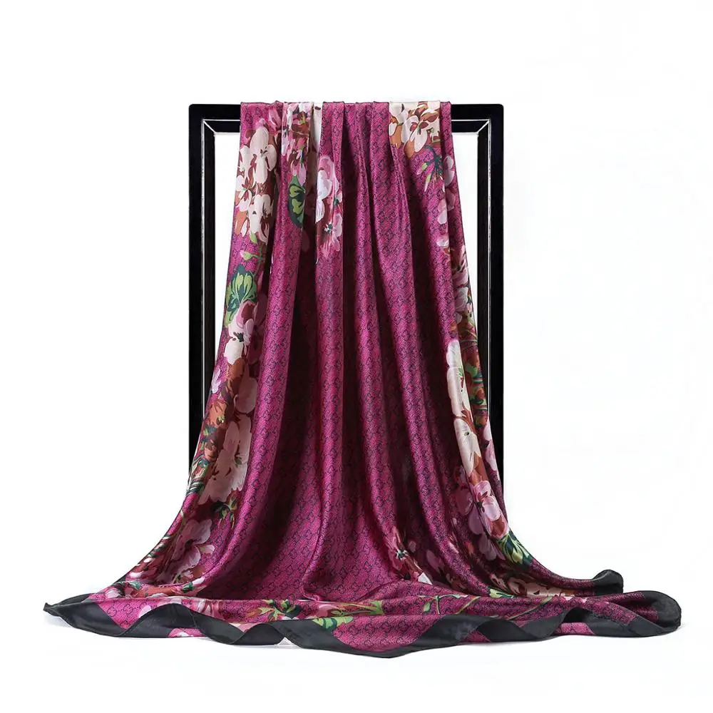 
Women Foulard 90 x 90cm Square Head Hijab Scarf Ladies Chiffon Shawl Female Wrap Silk Scarves 