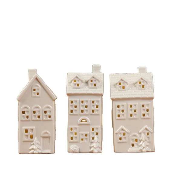 Ceramic House Model Led Light Indoor Christmas Decoration