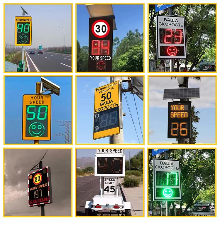Solar Powered LED Traffic Speed Radar Sign Flashing Limit Indicator Roadway Safety MPH Detect Trailer