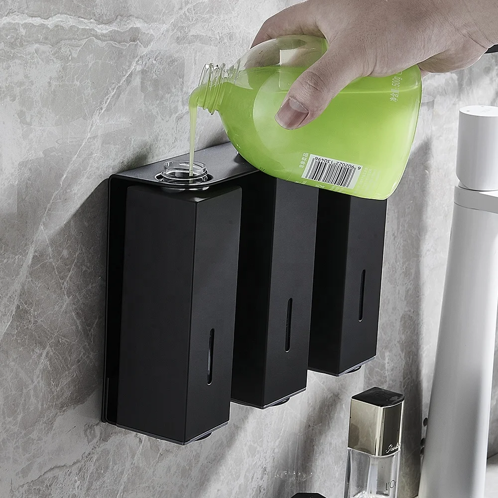 Customize Metal Liquid Soap Dispenser 3-in-1 Wall Mount Square Shower Shampoo Dispenser With Visible Window