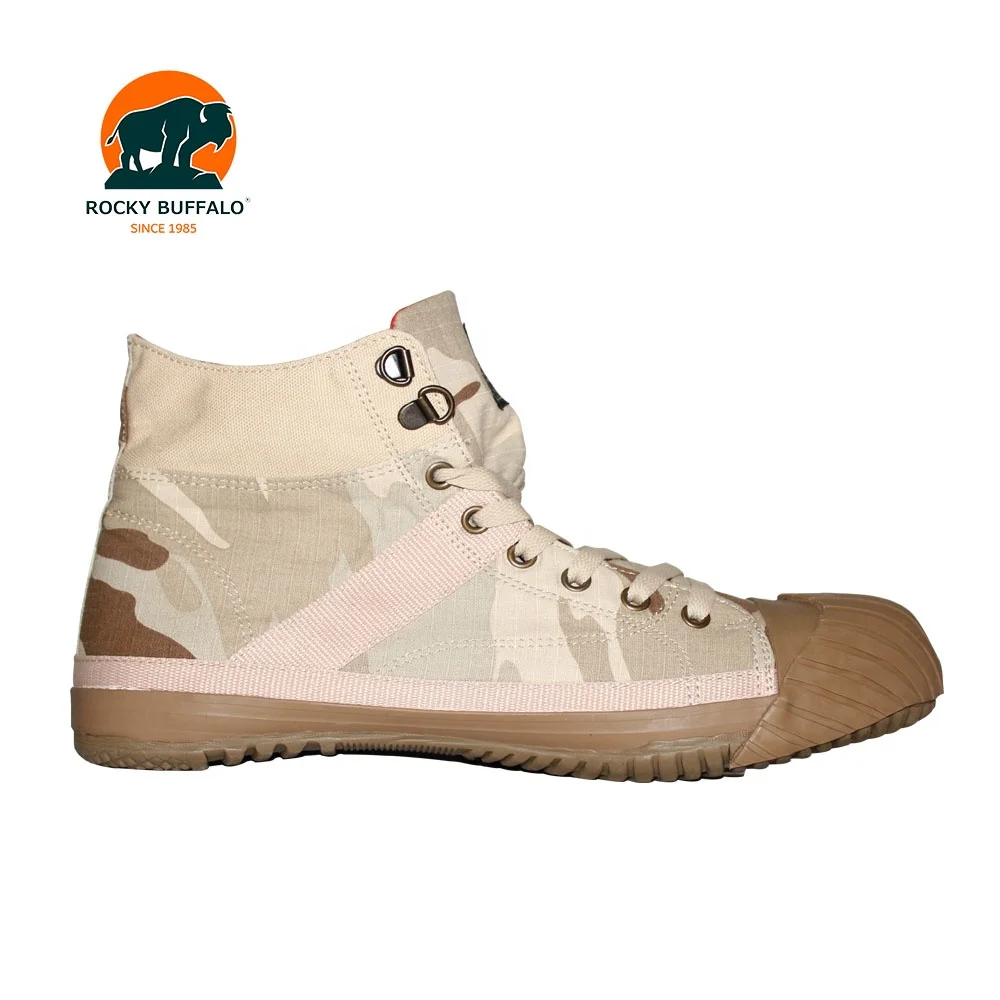 Rocky Buffalo Tri-Color  Camouflage Stylish Hi-Top Canvas Sneakers Lace-up Vulcanized Shoes