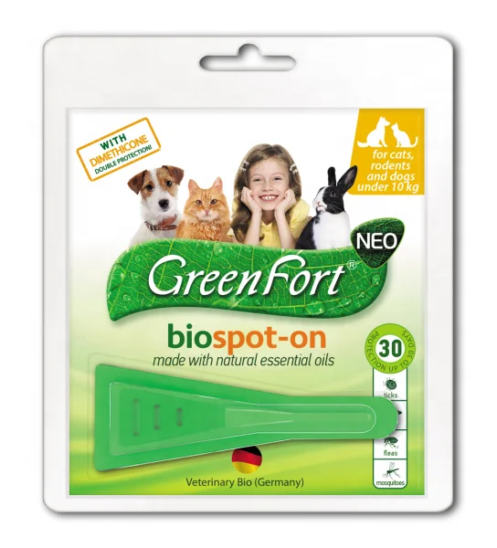 
Натуральное средство для удаления блох и клещей GreenFort neo, для кошек, кроликов и собак весом менее 10 кг 