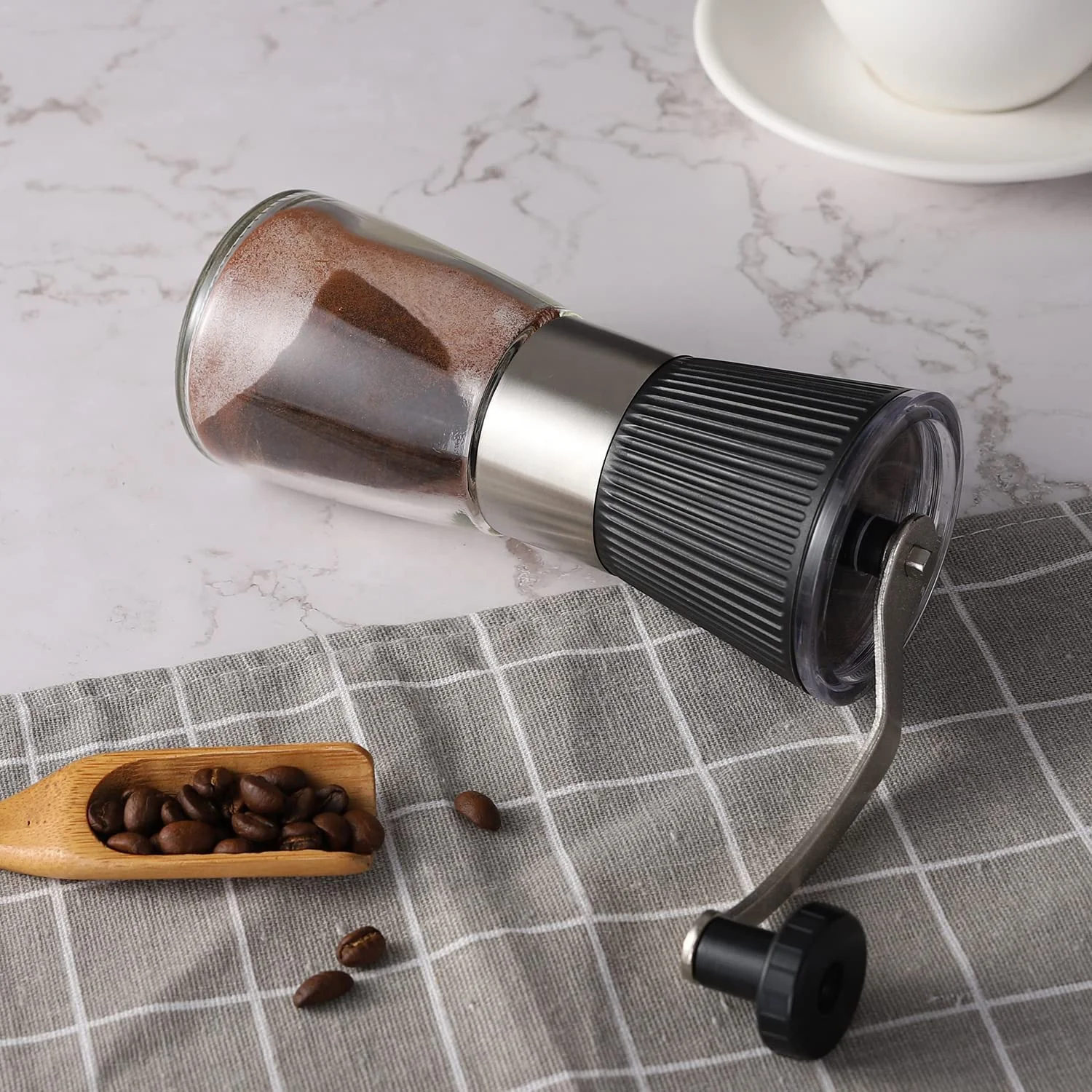 Factory Sale  Glass Portable Manual Stainless Steel Coffee Grinder With Large Capacity
