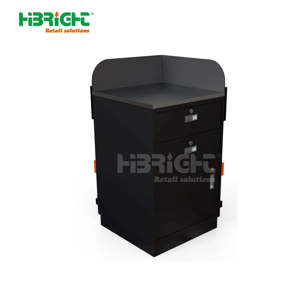 Aesthetic Metal Black Supermarket Checkout Counter Integrated Design with Multi-Functionality for Cashier Use