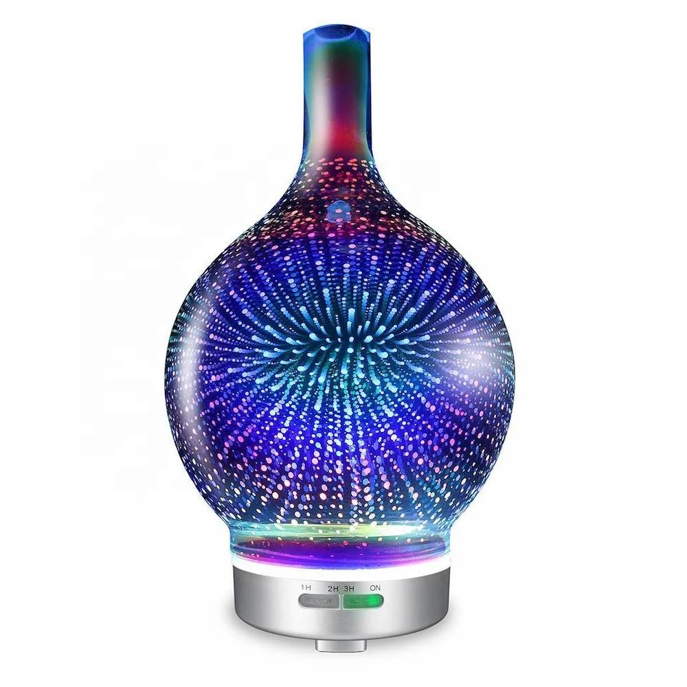 Personal Label Cool Mist Air Humidifier 120ml Multicolor 3D Fireworks Glass Ultrasonic Essential oil Humidifier 120ml