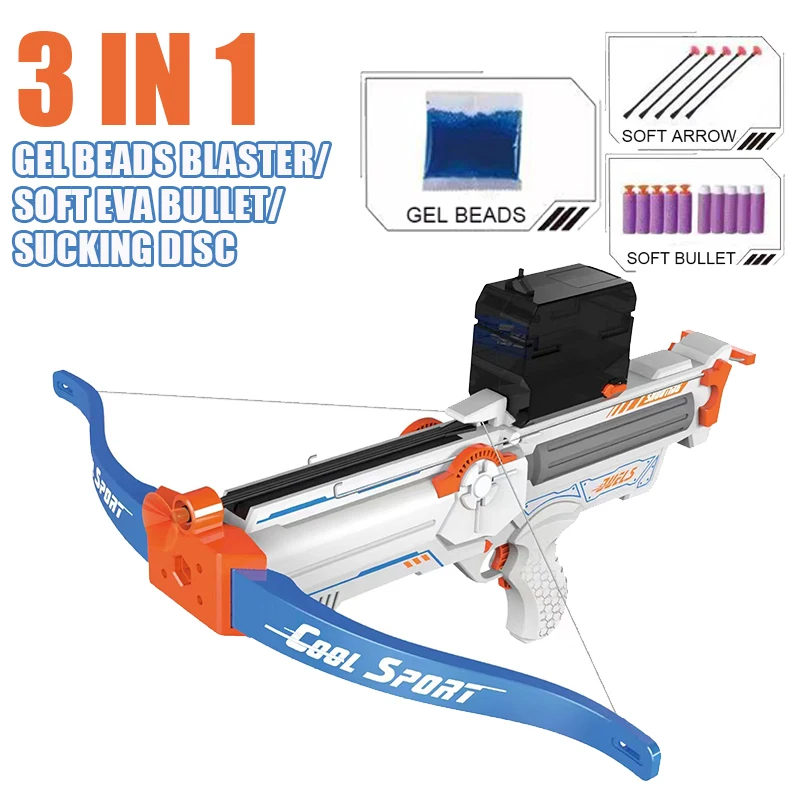 3 in 1 Outdoor activity shooting water gel beads/EVA soft bullet/Sucking disc crossbow gel beads Splatter Ball Toy