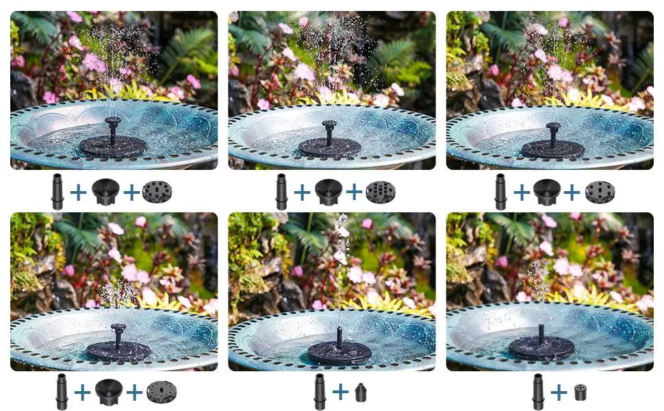 3.5W Solar Fountain Pump Built-in 1500mAH Battery Solar Bird Bath Fountain Pump with 6 Nozzles