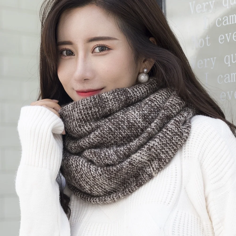 
Top selling ladies fashion warm winter scarf two tones color plain circle loop scarf knitted wool infinity snood scarf 
