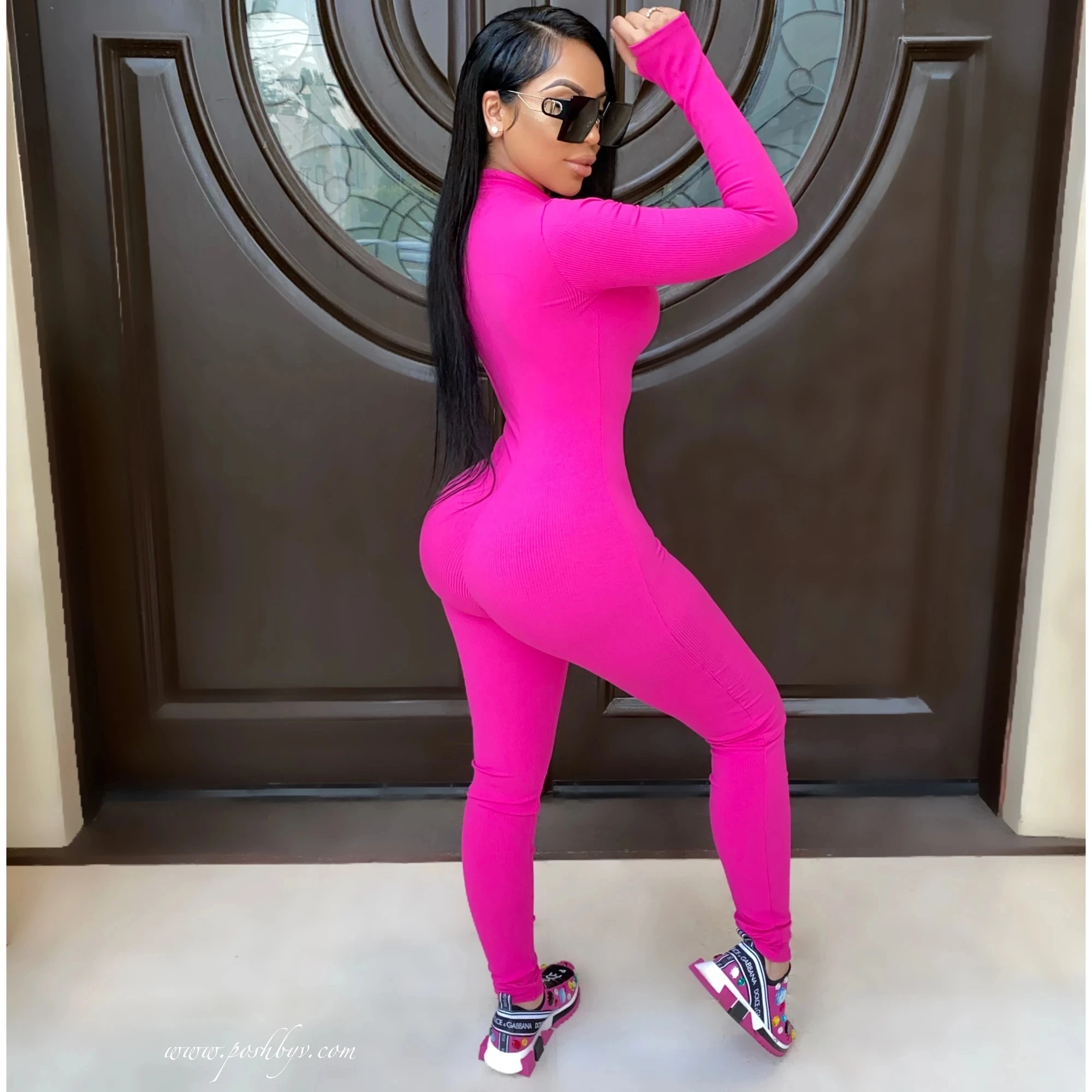 2020 fashion women outfit Custom Make New Arrival Sexy Tight Women Fashion Long Sleeves Pure Color One piece Jumpsuit