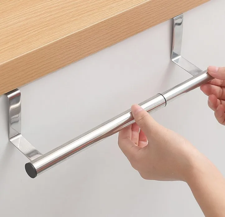 No Drill  Stainless Steel Retractable Towel Holder Towel Bar rack Dish Cloth Hanger Rack for Kitchen Bathroom