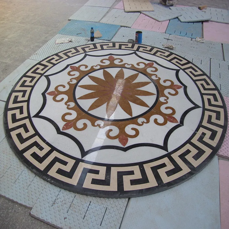 Waterjet flooring marble inlay sun flower designs