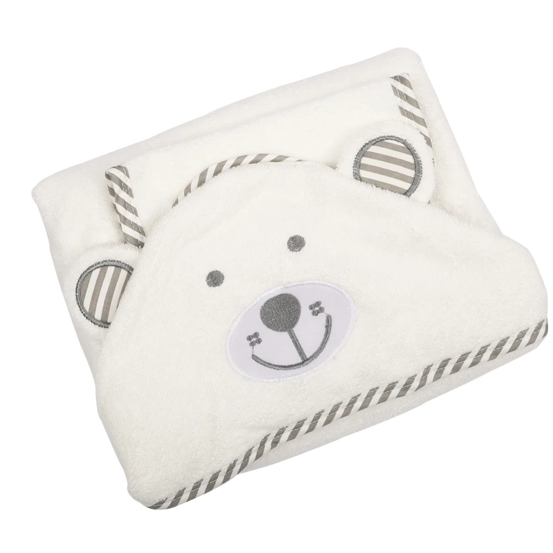 
90*90cm Lovely elephant design thick bamboo white Hooded gym towels 