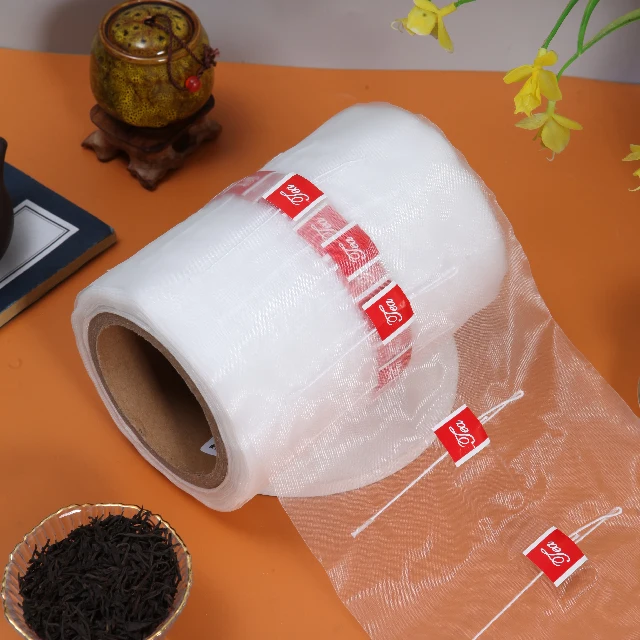Pyramid tea bag PA nylon mesh with tag and string Triangle tea bag wholesale non-woven fabric