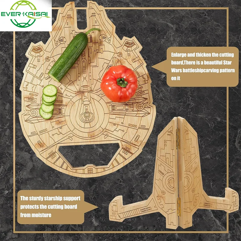 Millennium Falcon Board Bamboo Carved Cutting Board Customized Gift for Dad Custom Engraved Bamboo Plate Handcrafted Board