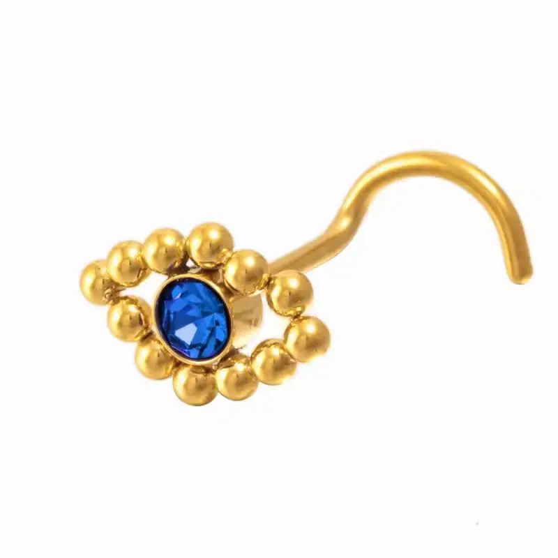 Gaby new designs S screw evil eye nose ring diamond designer stainless steel nose studs real piercing jewelry