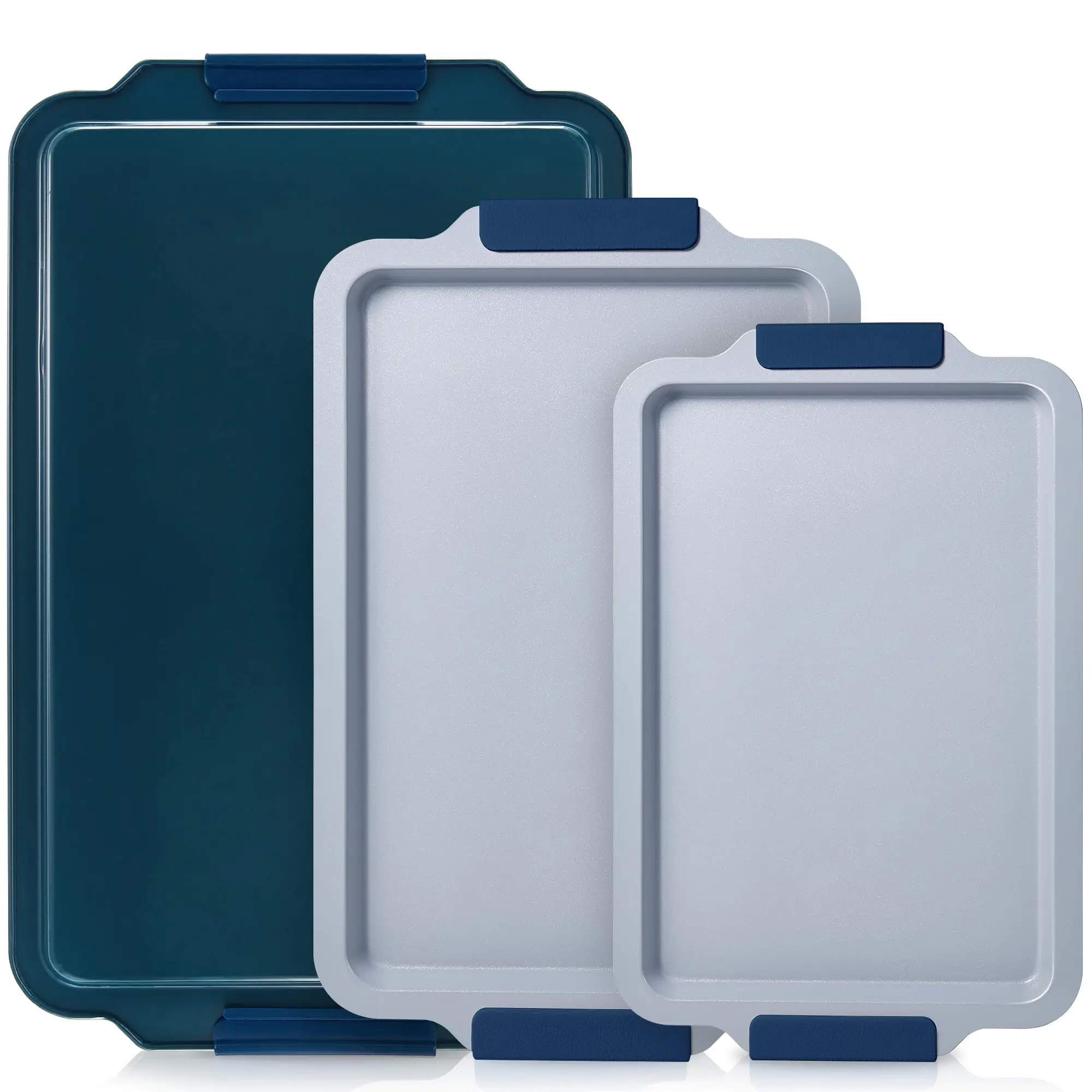 3 Piece Wholesale Navy Cookie Heavy Duty Aluminized Steel Nonstick Ceramic Baking Sheet Pan Set with Silicone Handles