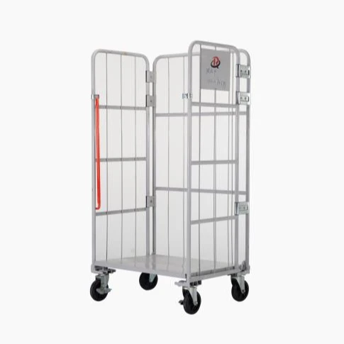 Wholesale 3 Side Folding Warehouse Logistics Storage Transportation Roll Cage Trolley With Wheels