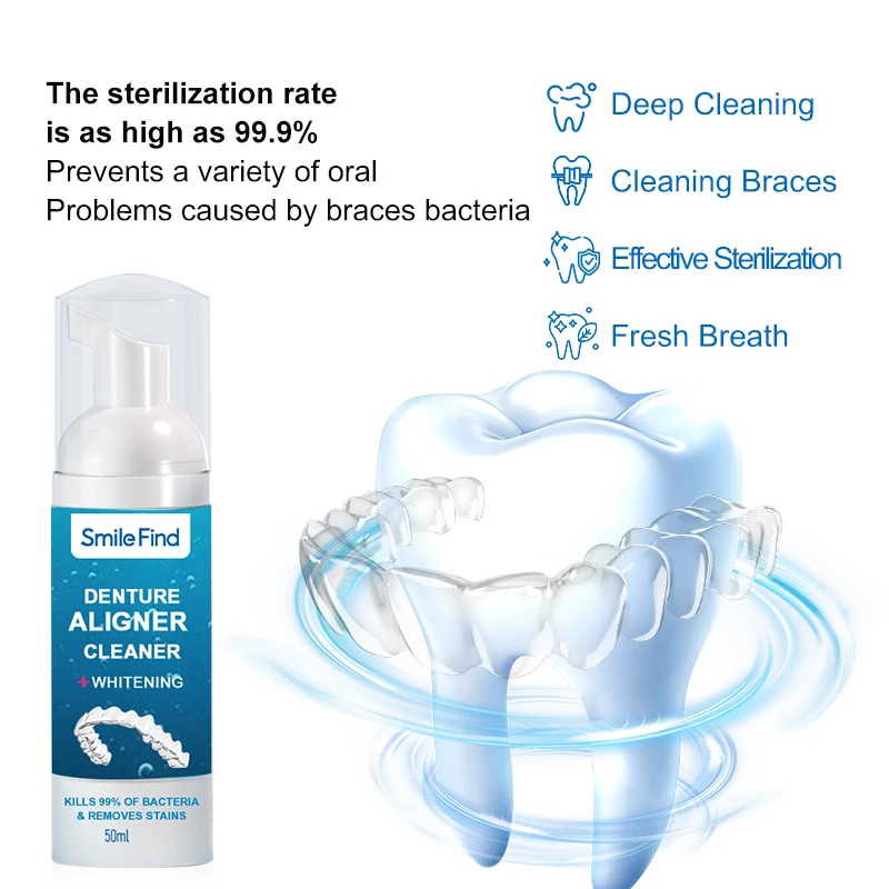 Smilefind 40ml Kills 99.9% Of Bacteria Foam Toothpaste Aligners Cleaner+Whitening For Teeth Veneers Retainers Cleaning