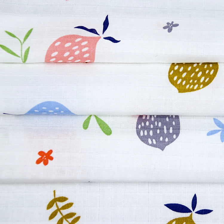 New design fruit pattern printed 100% cotton cloth baby fabric muslin for swaddling blankets