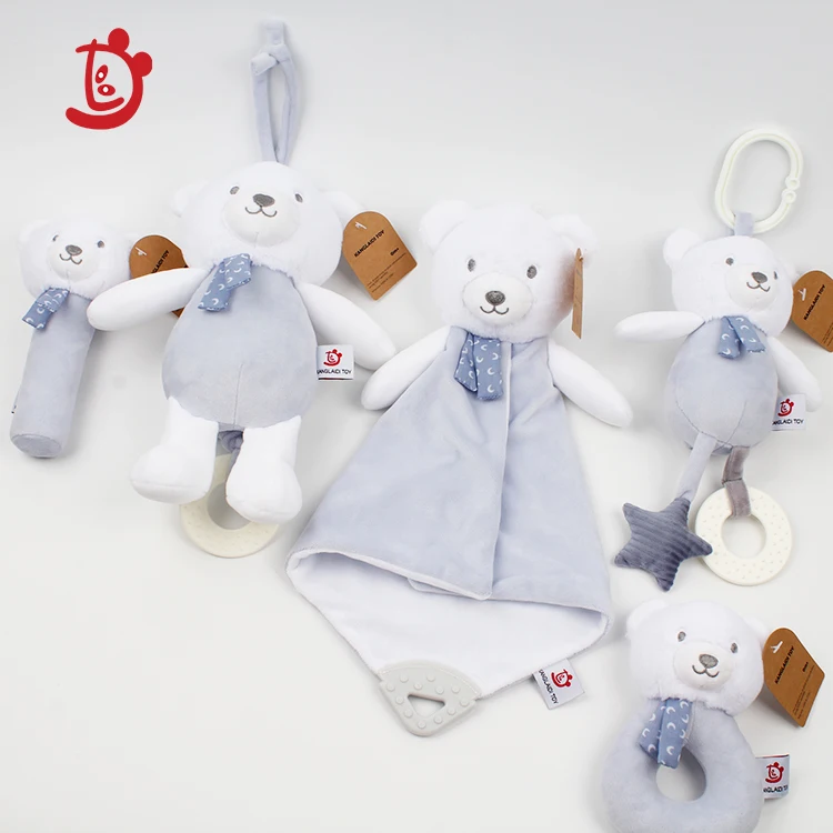 hot selling products 2024 factory custom baby cartoon bear plush bed hanging bell toy infant teether baby toys 0-12 months