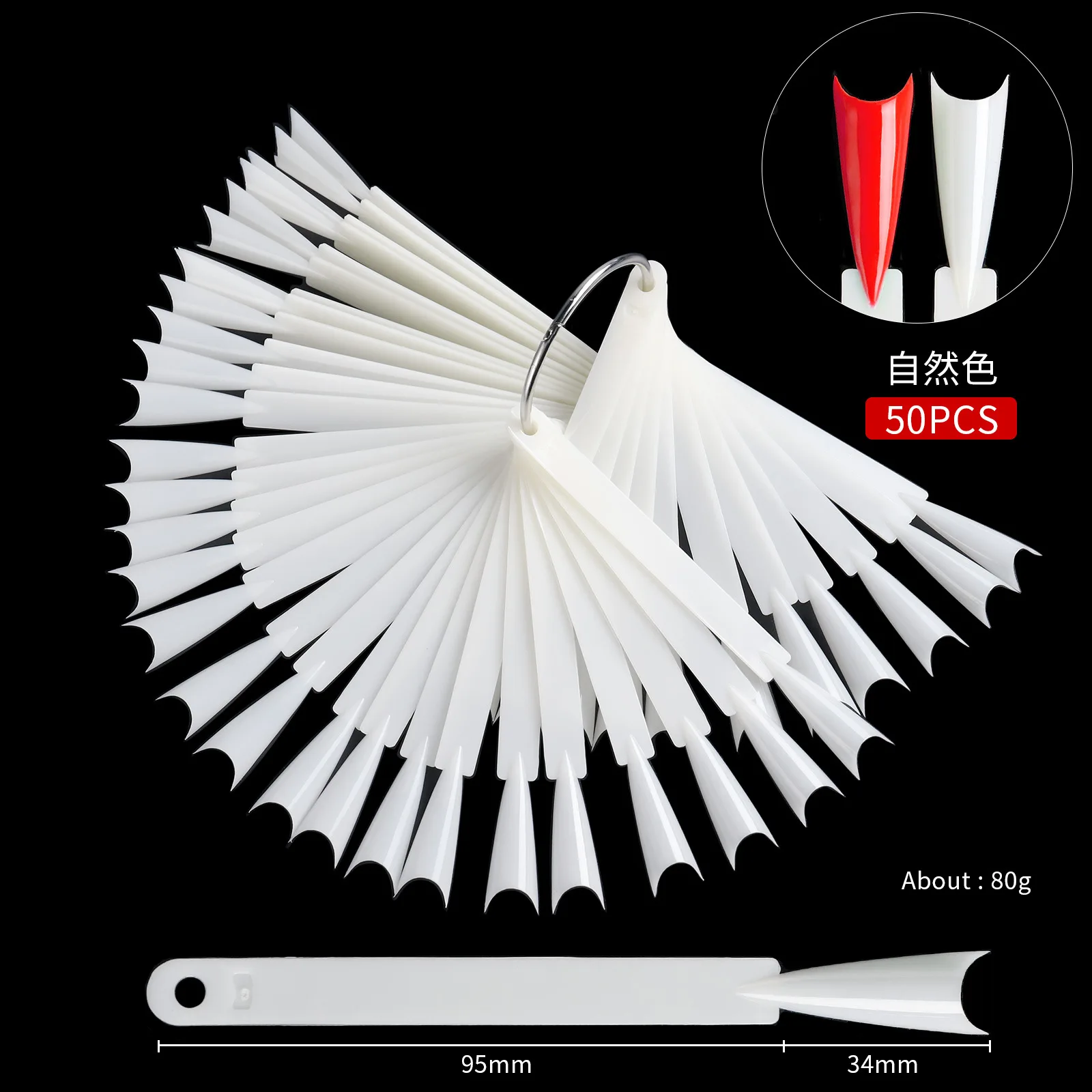50pcs  Clear Natural Colors Nail Showing Shelf Color Card Fan Shape Tips Display Sticks Gel Polish Practice Swatch Color Chart