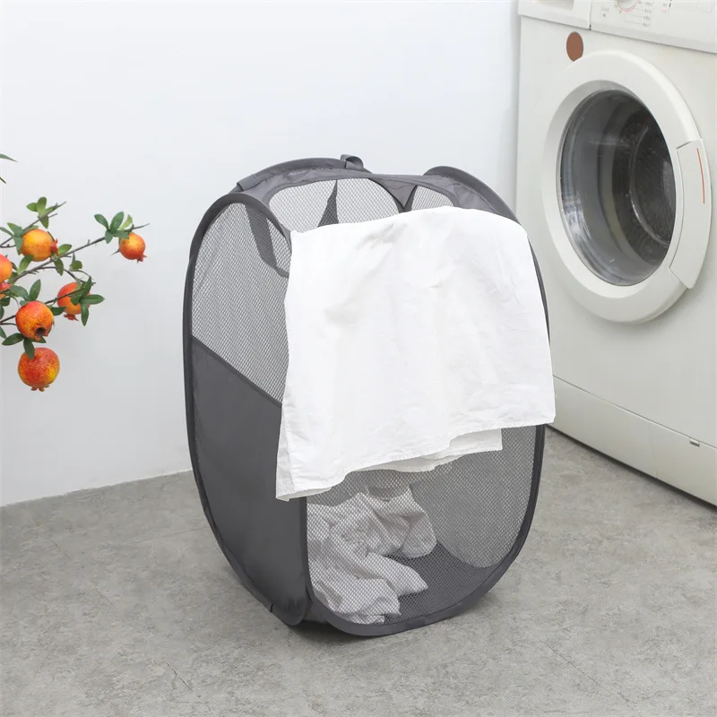 2024 Hot Selling Mesh Laundry Basket Collapsible Portable Clothes Washing Laundry Storage Basket With Reinforced Carry Handle