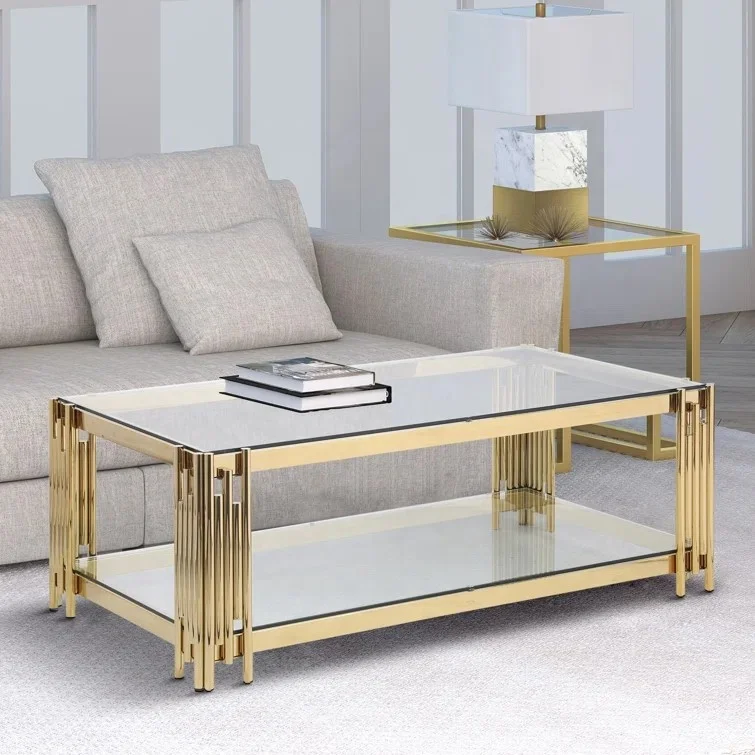 Современная мебель для гостиной Золотой mesa de centro Роскошный Золотой металлический зеркальный стеклянный черный журнальный столик