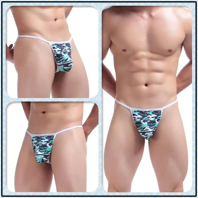 Mens Cotton Breathable Sexy Camouflage Underwear Thong Jockstrap Gay Thongs G String Man Penis Pouch Sissy Underpant Short Boxer