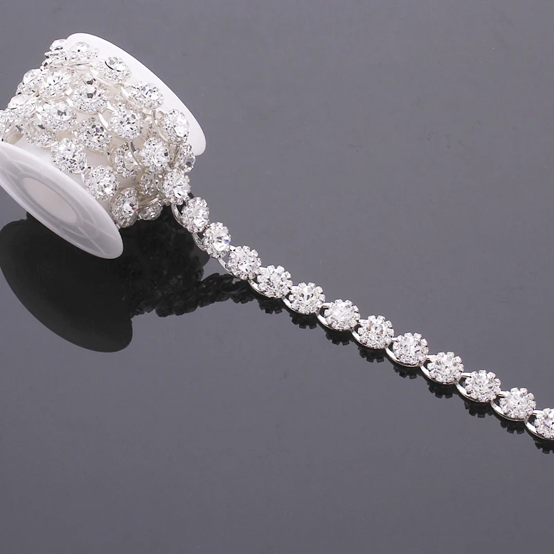 Green light pink rhinestone big pearl copper link chain for wedding