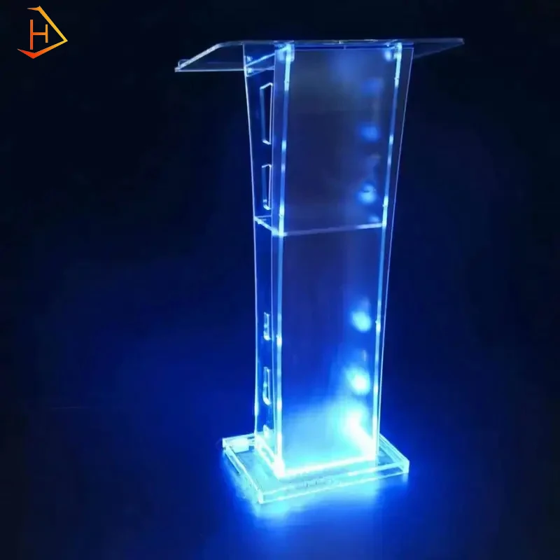 2024 Modern Floor Acrylic Church Pulpit Podium Plexiglass And Led Lamp Sales