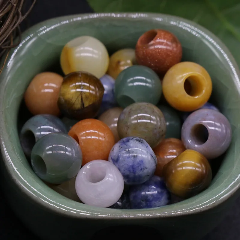 Wholesale natural large hole gemstone drum beads multicolor smooth polished gemstone for making necklace jewelry