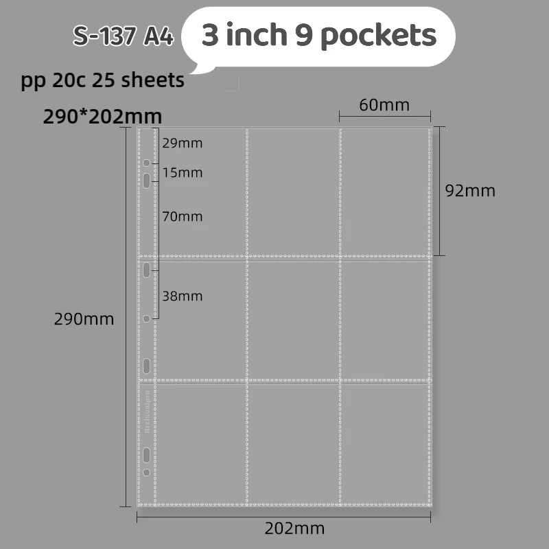 Archivalpro25 Sheets 4 pockets 9 pockets pp clear 7  ring binder loose leaf trading card album refill photo album inner page