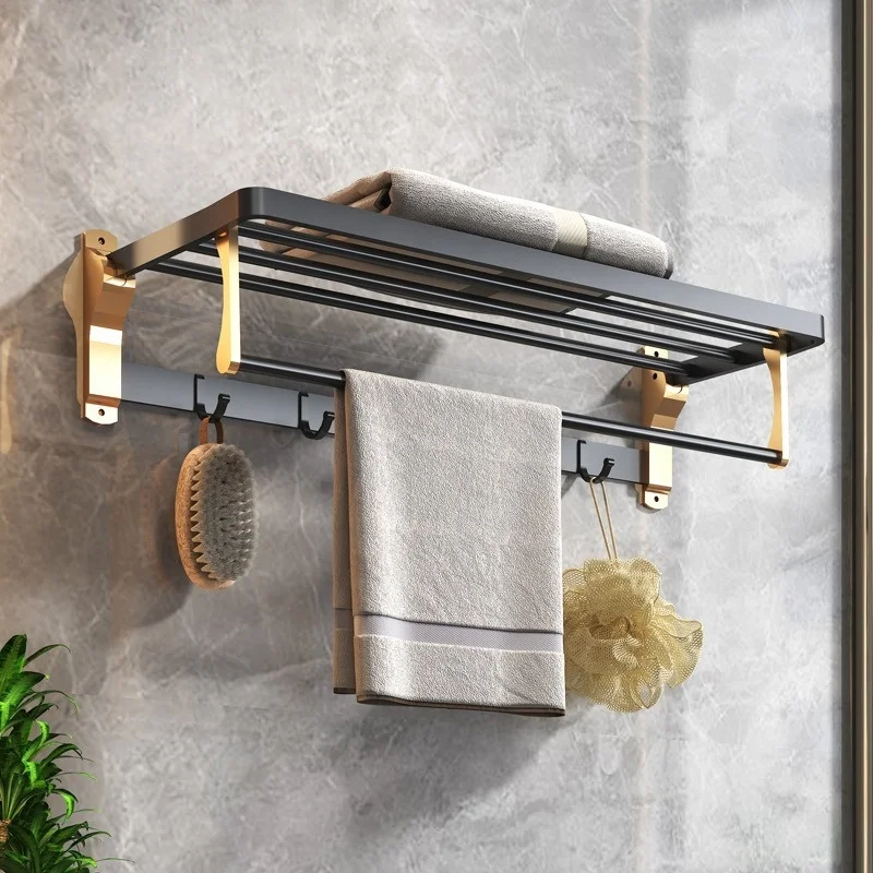 Wall-Mounted Shower Storage Rack Wall No Punching Black Gold Bathroom Rack Shelves Organizer