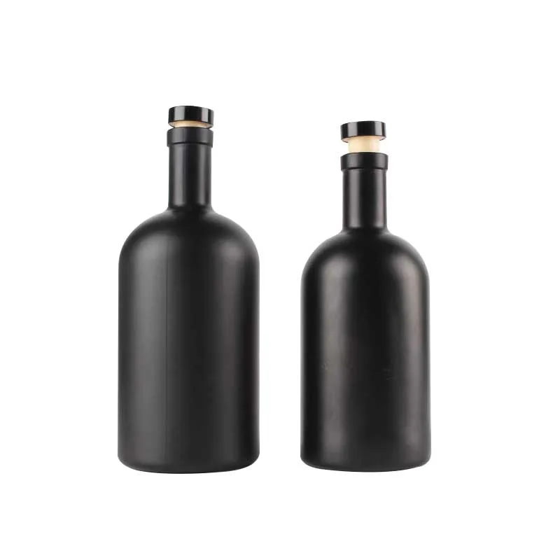 Matte Black Empty Liquor Bottle 500ml 750ml Nordic Gin Whiskey Vodka Spirit Glass Bottle 1000ml for Liquor Rum