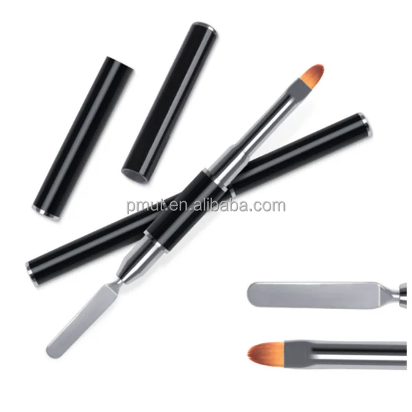 2 в 1 дизайн двухсторонняя Гелевая Кисть и сборщик из нержавеющей стали для ногтей шпатель инструмент акрилового геля наращивания