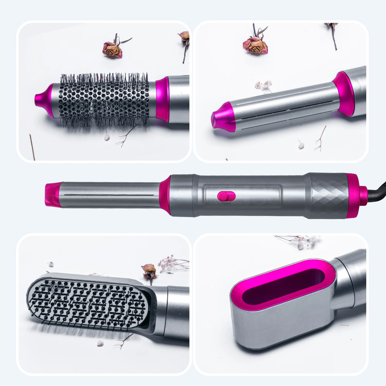 Ready To Ship 5 In 1 Hair Styler Hot Air Brush Interchangeable Brush Heads One Step Hair Drying Straightener