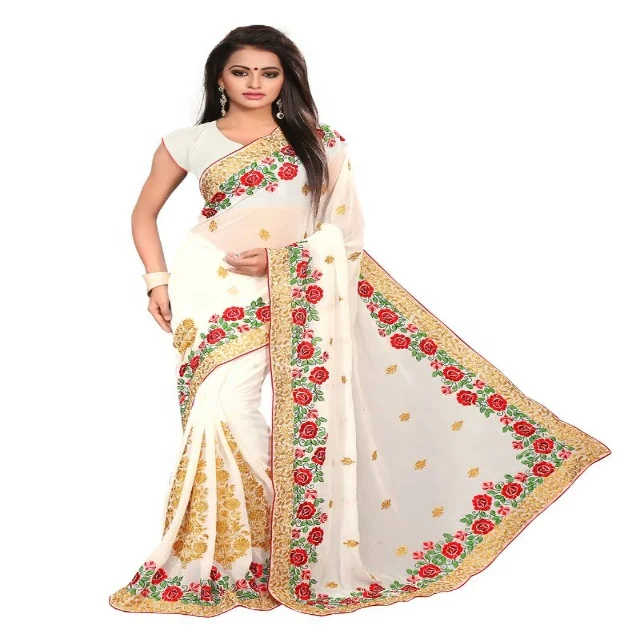 
Fashionable Wedding Wear Heavy Embroidery Work Sarees Wholesale Collection For Women / Sari Collection 
