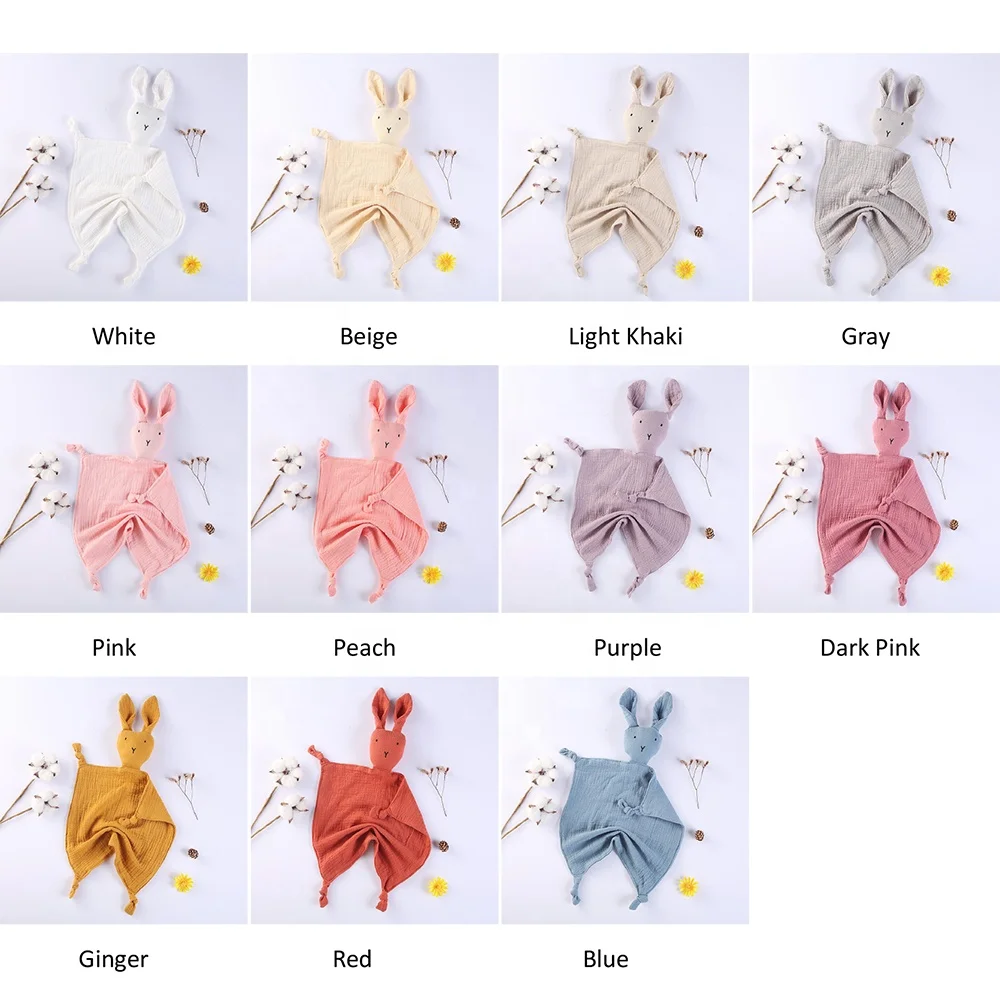 Cute Animal Rabbit Organic Cotton Muslin Baby Blanket Baby Comforter Toys Infant Baby Teething Muslin Bunny Comforter Blankets