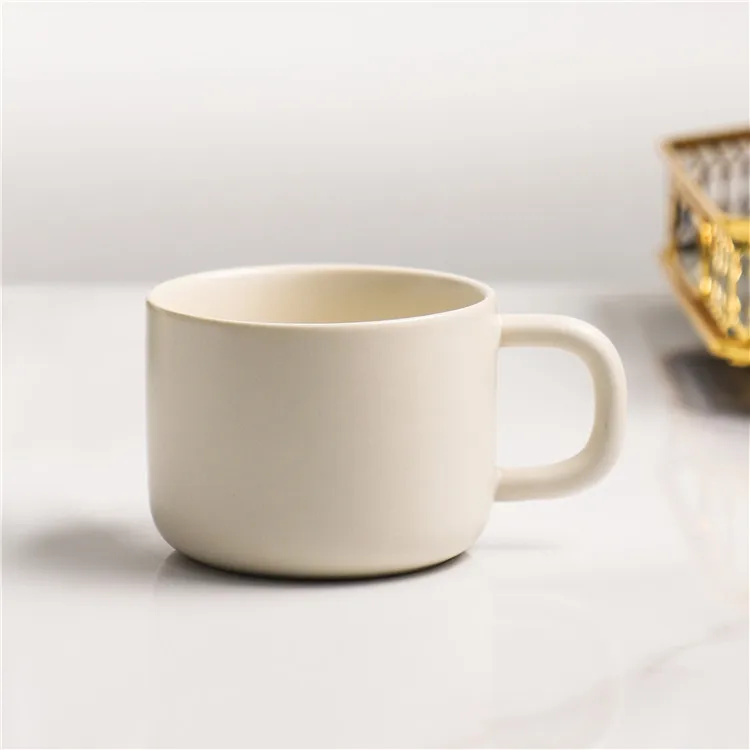 
Eco friendly 200 ml cheap beige color round shape matte ceramic mug customised tea coffee mug 
