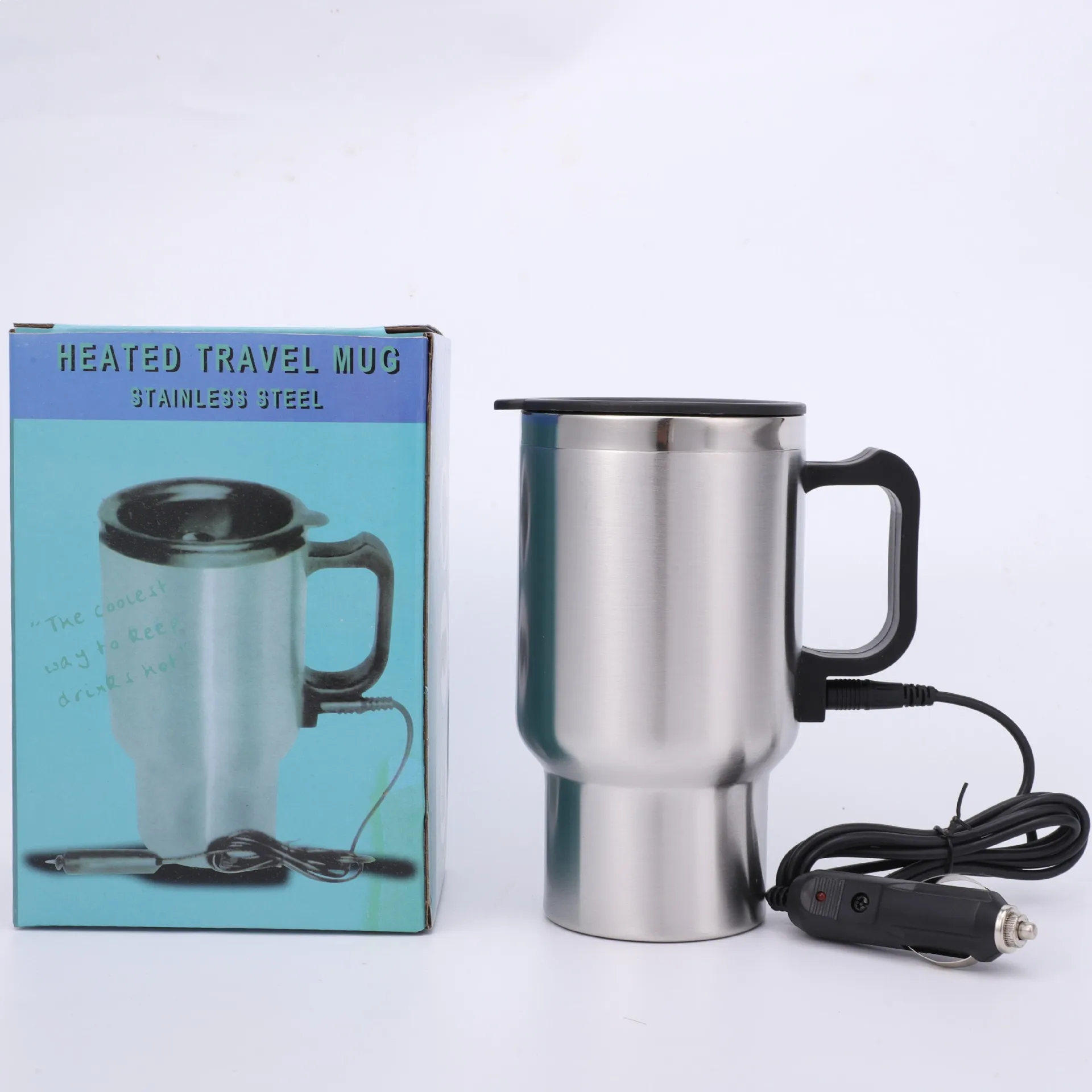 Custom Logo 12V Electric Heat Transfer Thermel Car Mug Cup Travel 400Ml Stainless Steel Vacuum Car Heating Cup