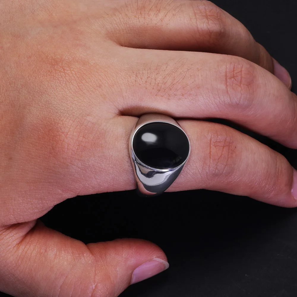 New arrival Real Pure 925 Silver Ring for Men Oval Stone Natural Agate Antique Fine Jewelry